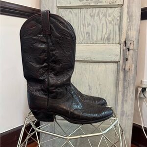 Vintage Dan Post Teju Lizard Boots Mens 11 D Black Cherry Leather Western Cowboy